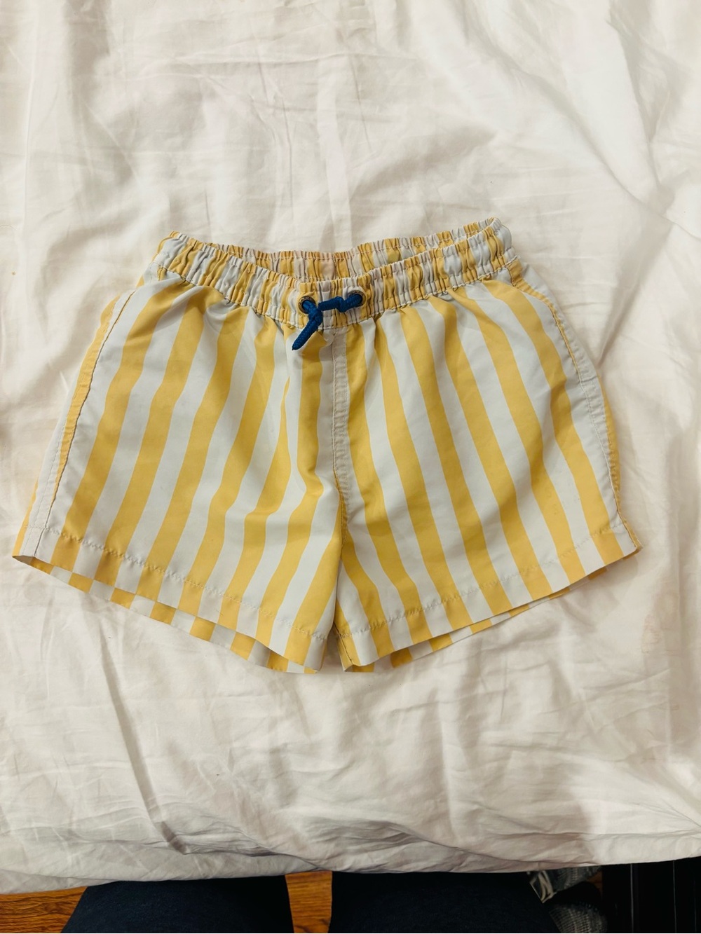 Zara Kids Yellow Stripe Swim Trunks Size 6-7 EUC ☀️ Coastal Summer
